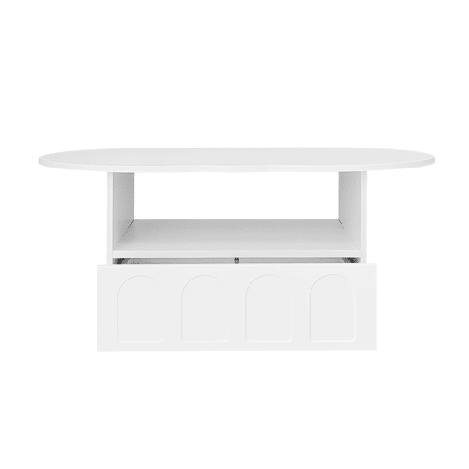 Mesa de centro com gavetas e compartimento aberto - tampo em forma de nuvem - Branco