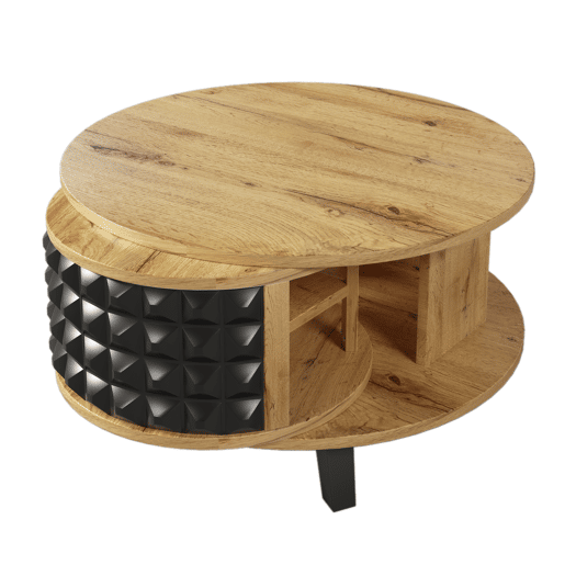 Mesa de centro - com arrumação interior giratória - Natural e Preto