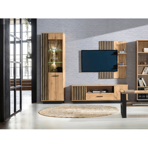 Vitrine estreita AMBIHOME MELO - Carvalho WotanPreto, C60xP40xA194cm Vitrine estreita AMBIHOME MELO - Carvalho WotanPreto, C60xP40xA194cm