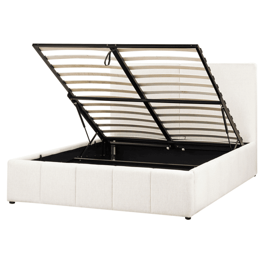 Cama baú Tecido CASTELNAVET 160 x 200 cm Branco creme
