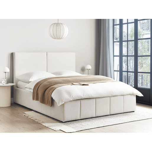 Cama baú Tecido CASTELNAVET 160 x 200 cm Branco creme