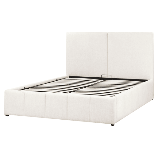 Cama baú Tecido CASTELNAVET 160 x 200 cm Branco creme