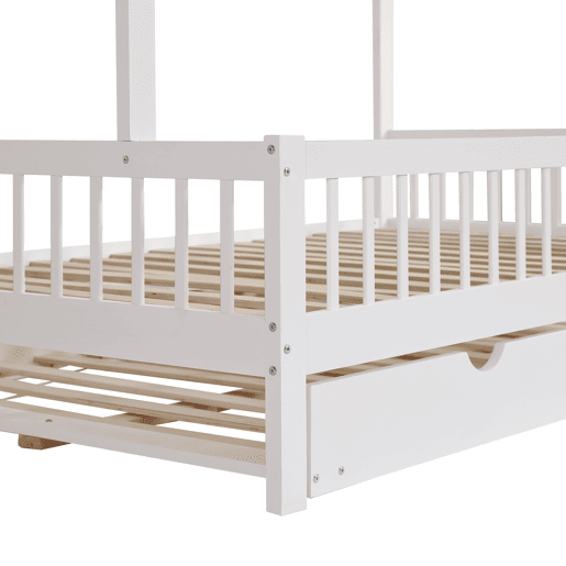 Cama de criança 120x200 cm com cama com gavetão 120x190 cm - em madeira de pinho e MDF - Branco