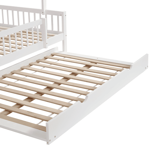 Cama de criança 120x200 cm com cama com gavetão 120x190 cm - em madeira de pinho e MDF - Branco