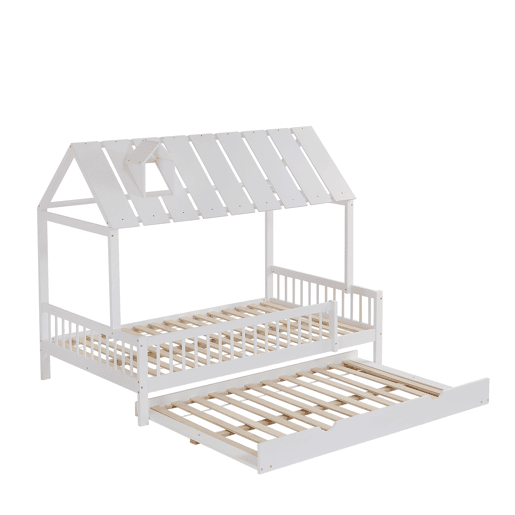Cama de criança 120x200 cm com cama com gavetão 120x190 cm - em madeira de pinho e MDF - Branco