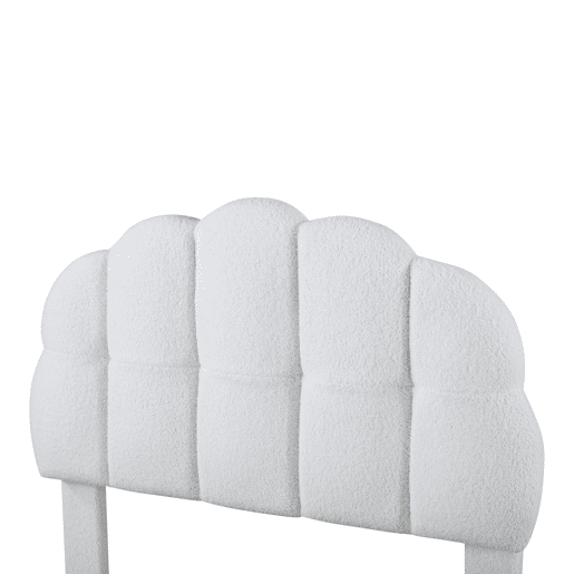 Cama de solteiro para criança 90x200cm estofada em tecido felpudo francês - cabeceira em forma de marshmallow - com estrado de ripas em MDF - Branco