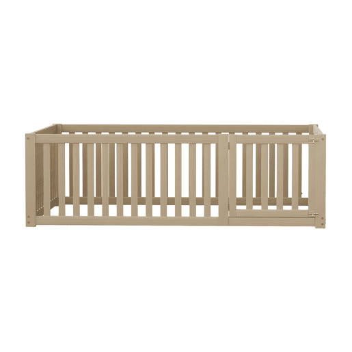 Cama infantil 140x200cm de madera maciza con barrera de seguridad - Natural
