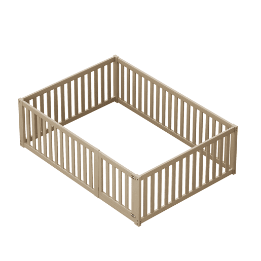 Cama infantil 140x200cm de madera maciza con barrera de seguridad - Natural