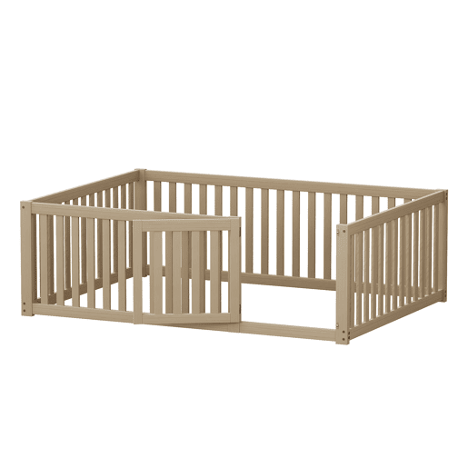 Cama infantil 140x200cm de madera maciza con barrera de seguridad - Natural