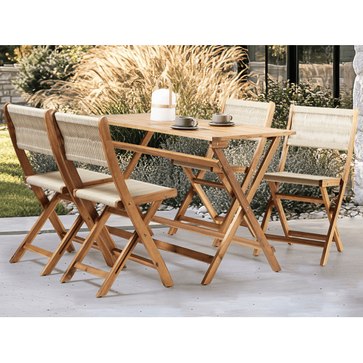 Conjunto de refeições de jardim 4 lugares PROSSEDI Madeira de acácia Creme Conjunto de refeições de jardim 4 lugares PROSSEDI Madeira de acácia Creme