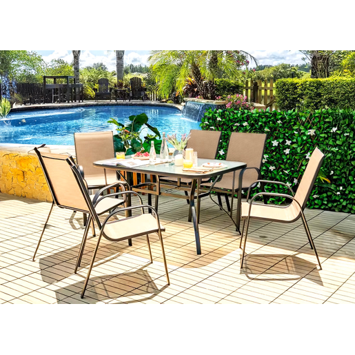 Mesa de Vidro Temperado HC + 6 Cadeiras. Móveis de jardim e terraço
