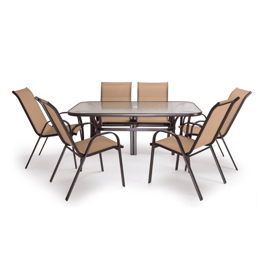 Mesa de Vidro Temperado HC + 6 Cadeiras. Móveis de jardim e terraço
