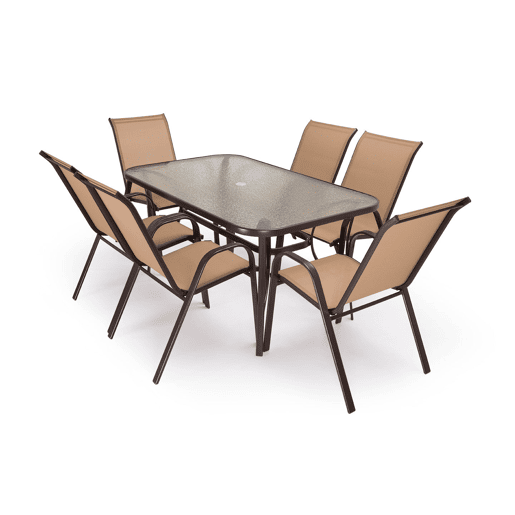 Mesa de Vidro Temperado HC + 6 Cadeiras. Móveis de jardim e terraço