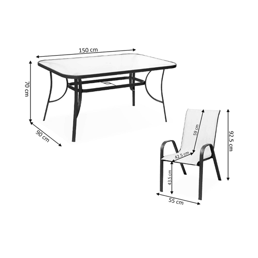 Mesa de Vidro Temperado HC + 6 Cadeiras. Móveis de jardim e terraço