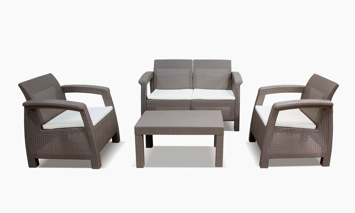 Sofá + 2 sillones + mesa de centro cf. muebles de jardin y terraza ratan pe
