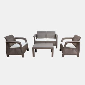 Sofá + 2 Poltronas + Mesa de Centro CF. Móveis de jardim e terraço PE Ratan