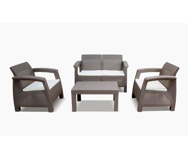 Sofá + 2 sillones + mesa de centro cf. muebles de jardin y terraza ratan pe