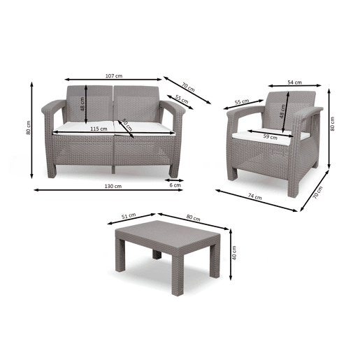 Sofá + 2 Poltronas + Mesa de Centro CF. Móveis de jardim e terraço PE Ratan