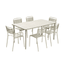 Mesa de jardim de metal 2 poltronas 4 cadeiras sillónes, Amelia, Beige, 160x90x72.5 cm
