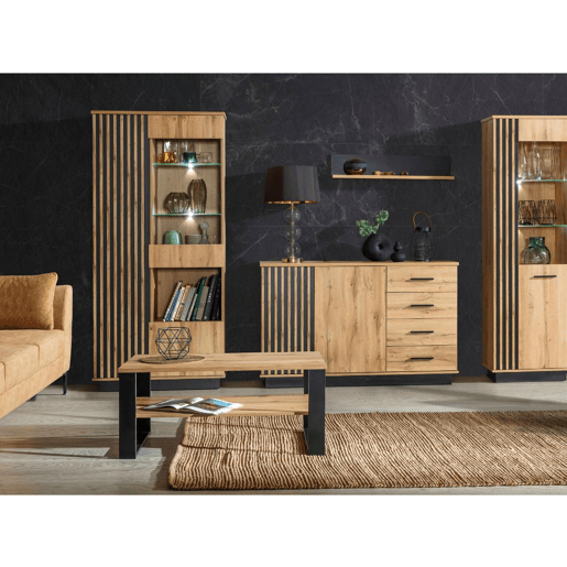 Vitrine larga AMBIHOME MELO - Carvalho WotanPreto, C90xP40xA194cm Vitrine larga AMBIHOME MELO - Carvalho WotanPreto, C90xP40xA194cm