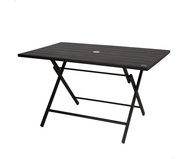 Aktive mesa plegable de jardín de acero negro 4 personas con agujero para sombrilla 120x75x70 cm