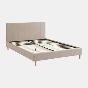 Cama com base de ripas e cabeceira 140cm, acabamento em tecido simple, Marlon, Beige, 202x148x89 cm