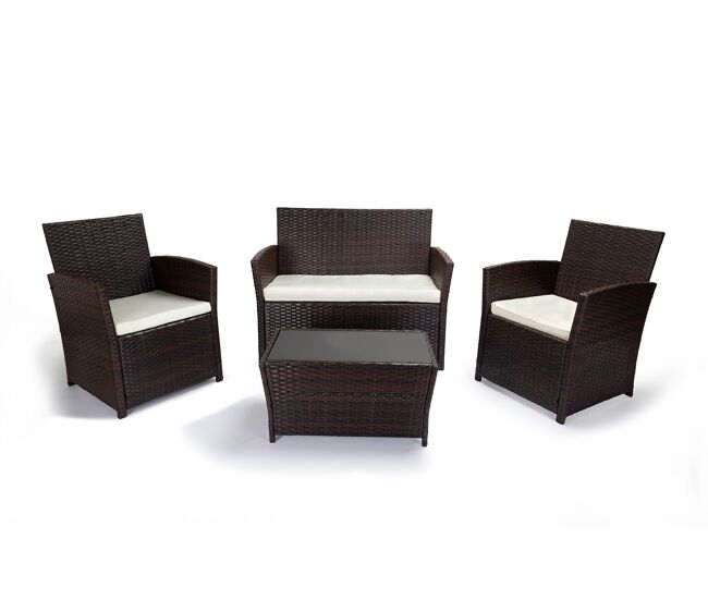 Conjunto sofa + 2 sillones + mesa de ratan pe. muebles de jardin y terraza