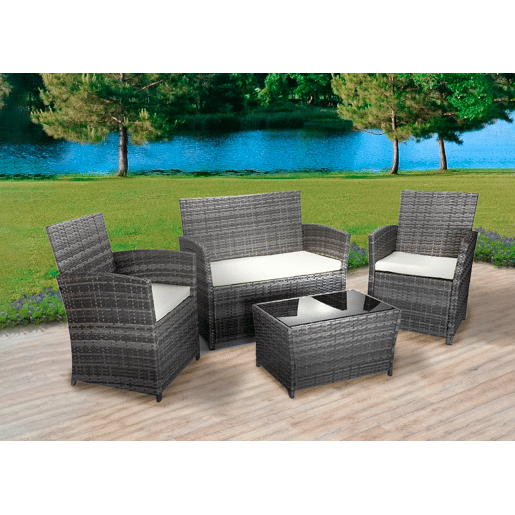 Conjunto Sofá + 2 Poltronas + Mesa Rattan PE. Móveis de jardim e terraço