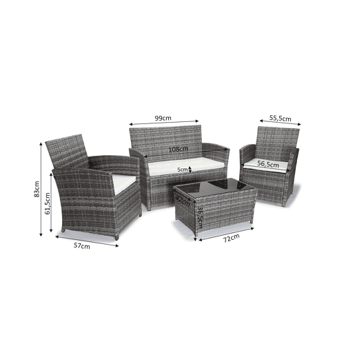 Conjunto Sofá + 2 Poltronas + Mesa Rattan PE. Móveis de jardim e terraço