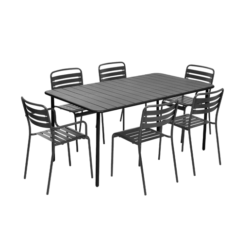 Mesa de jardim de metal 2 poltronas 4 cadeiras sillónes, Amelia, Antracite, 160x90x72.5 cm