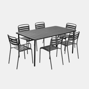 Mesa de jardim de metal 2 poltronas 4 cadeiras sillónes, Amelia, Antracite, 160x90x72.5 cm