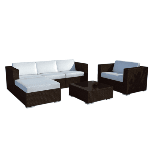 Sofá Chaise Longue + Poltrona + Mesa Rattan PE. Móveis de jardim e terraço