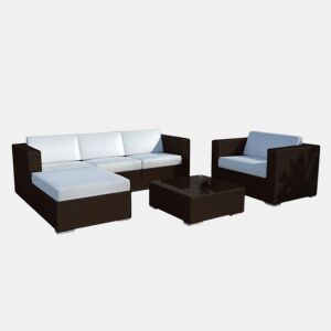 Sofá Chaise Longue + Poltrona + Mesa Rattan PE. Móveis de jardim e terraço