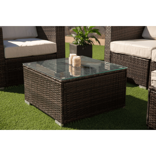 Sofá Chaise Longue + Poltrona + Mesa Rattan PE. Móveis de jardim e terraço
