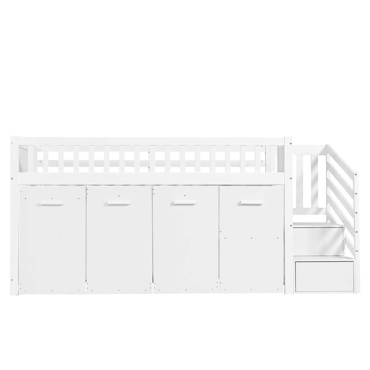 Cama entrepiso de madera de 90x200 cm - con escritorio/armario/taquillas extraíbles y escalera de almacenamiento - blanco