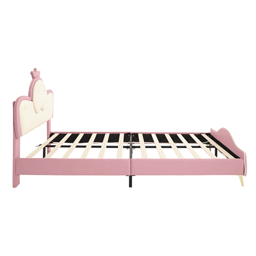 Cama de criança 90x200cm em pele sintética - com LED - Rosa e branco