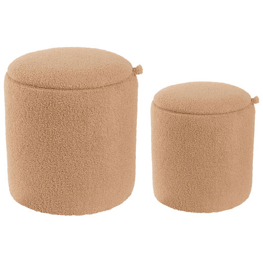 Conjunto de 2 tamboretes com arrumação BEREA Bouclé Castanho claro 3040 cm 3040 cm 3746 cm