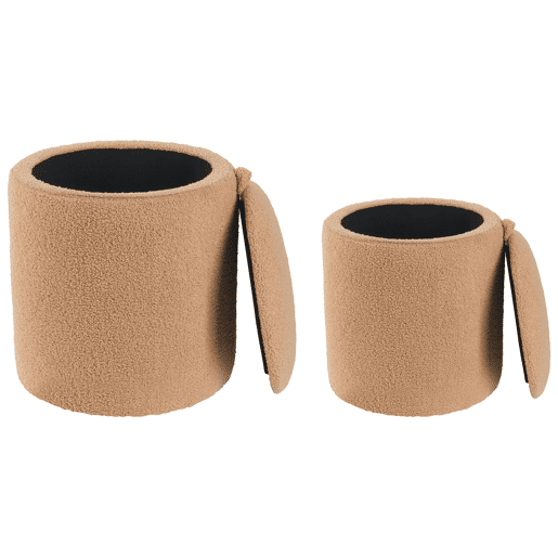 Conjunto de 2 tamboretes com arrumação BEREA Bouclé Castanho claro 3040 cm 3040 cm 3746 cm