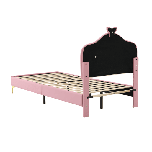 Cama de criança acolchoada com LEDs coloridos e laço na cabeceira - 90x200cm - com estrado de molas - Rosa