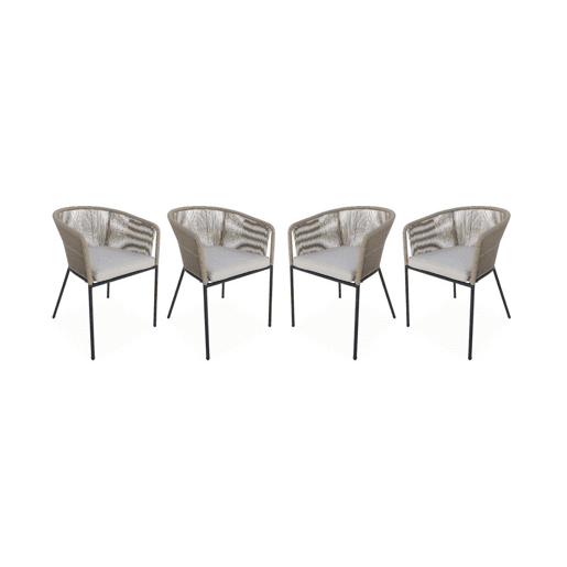 Cadeirão de jardim em corda e aço galvanizado, set de 4, Santos, Beige, 56.5x59x79 cm