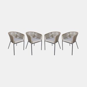 Cadeirão de jardim em corda e aço galvanizado, set de 4, Santos, Beige, 56.5x59x79 cm