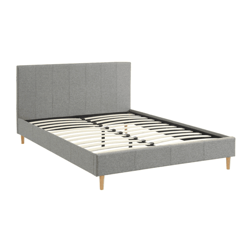 Cama com base de ripas e cabeceira 140cm, acabamento em tecido simple, Marlon, Cinza Claro, 202x148x89 cm