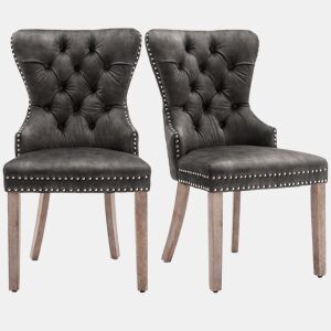 Conjunto de 2 cadeiras de veludo - pernas de madeira maciça - cinzento