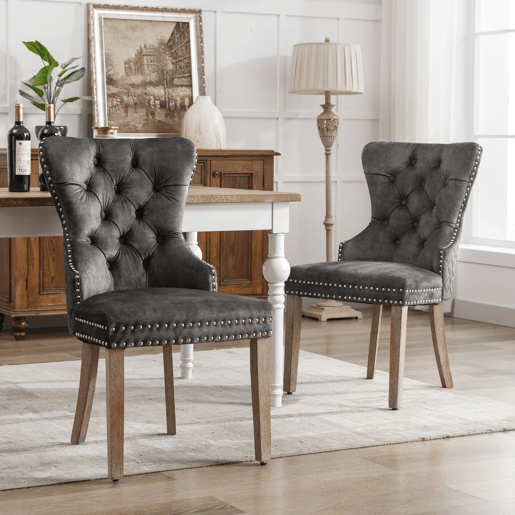 Conjunto de 2 cadeiras de veludo - pernas de madeira maciça - cinzento Conjunto de 2 cadeiras de veludo - pernas de madeira maciça - cinzento
