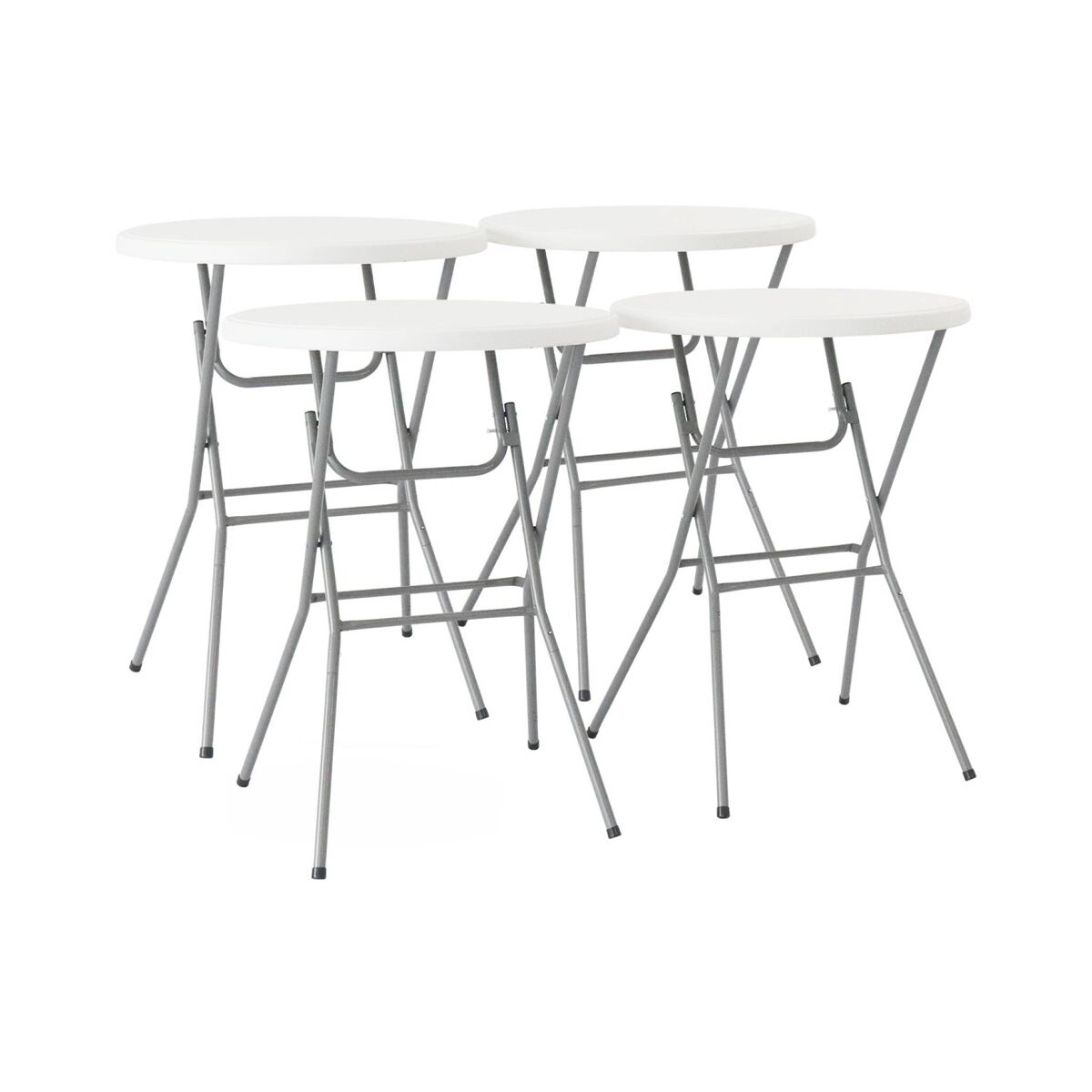 Mesa alta plegable de acero para eventos, set de 4 blanco - 81x81x110 cm