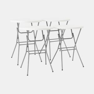 Mesas de recepção, mesas altas dobráveis de aço, set de 4, Gala x4, Branco, 81x81x110 cm