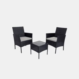 Conjunto de Mesa + 2 Poltronas em Rattan PE. Móveis de jardim e terraço