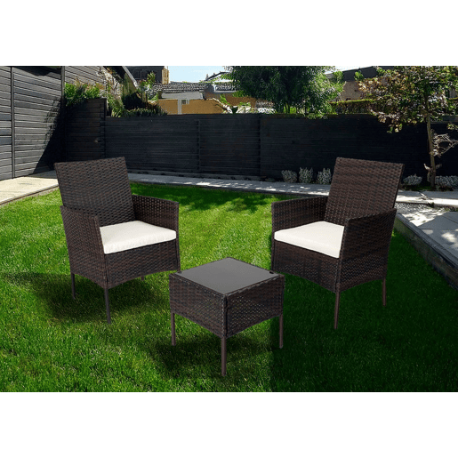 Conjunto de Mesa + 2 Poltronas em Rattan PE. Móveis de jardim e terraço