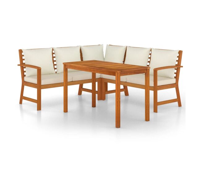 Juego comedor de jardín 4 pzas con cojines madera maciza acacia