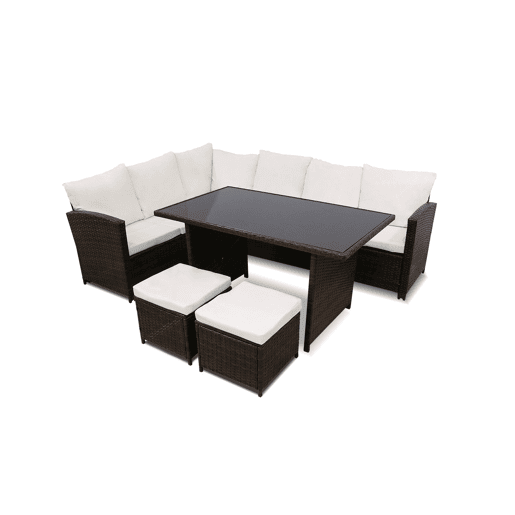 Sofá de Canto + Mesa + 2 puffs PE Ratan. Móveis de jardim e terraço